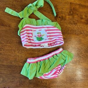 Zuccini girls 100% cotton pink striped luau smocked bikini 2 pc size 12 months